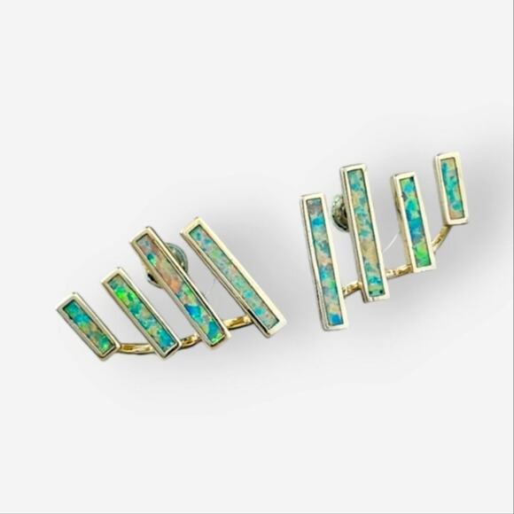 Kendra Scott Dawson Earrings Aqua Kyocera Opal Ear Climber Gold Pl Pierced - Picture 6 of 10